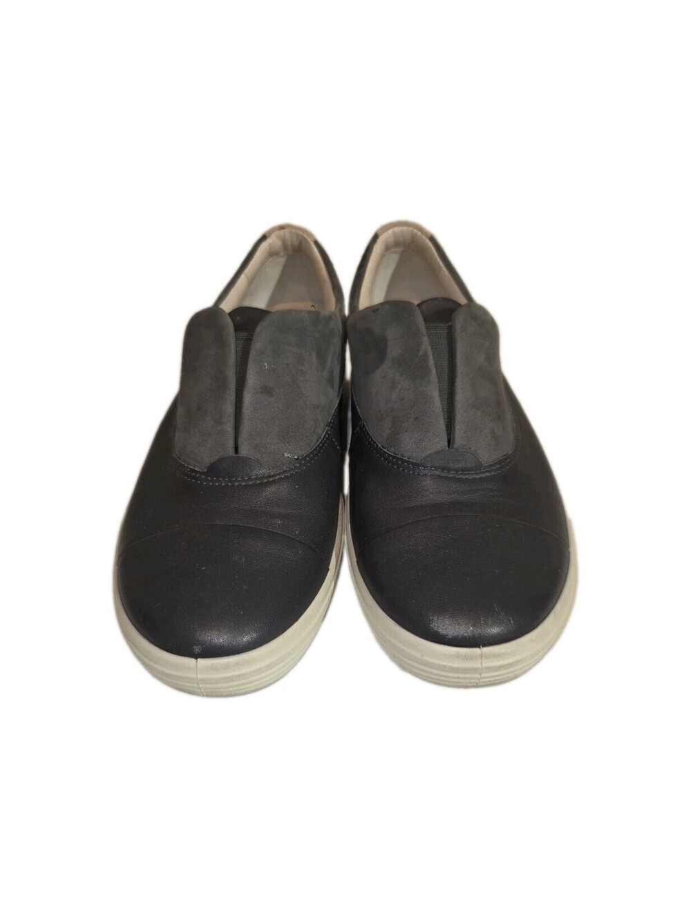ecco soft 7 Womens 7 38 Slip On Sneakers In Black Leather Gray Suede Combo...